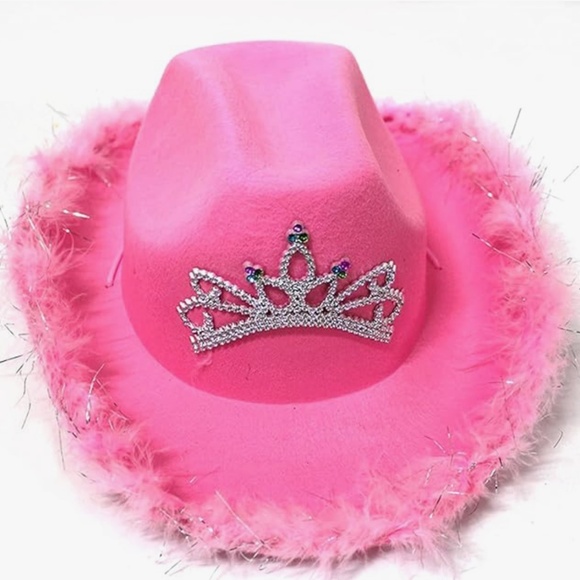 Pink Cowboy Cowgirl Hat with Feather and Tiara NWOT - Picture 7 of 7
